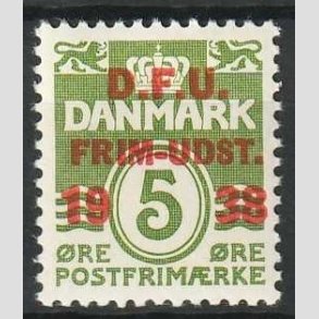 FRIMRKER DANMARK | 1938 - AFA 245 - D.F.U - 5 re grn - Postfrisk