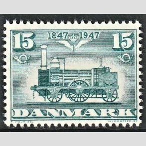 FRIMRKER DANMARK | 1947 - AFA 302a - Den frste danske jernbane 100 r. - 15 re blgrn type II - Postfrisk