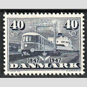 FRIMRKER DANMARK | 1947 - AFA 304 - Den frste danske jernbane 100 r. - 40 re bl - Postfrisk