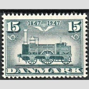 FRIMRKER DANMARK | 1947 - AFA 302 - Den frste danske jernbane 100 r. - 15 re blgrn - Postfrisk
