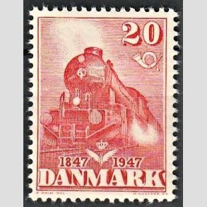 FRIMRKER DANMARK | 1947 - AFA 303 - Den frste danske jernbane 100 r. - 20 re rd - Postfrisk
