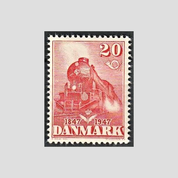 FRIMRKER DANMARK | 1947 - AFA 303 - Den frste danske jernbane 100 r. - 20 re rd - Postfrisk