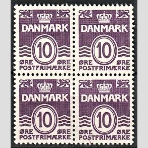 FRIMRKER DANMARK | 1938 - AFA 248a - Blgelinie - 10 re mrkviolet type I i 4-blok - Postfrisk