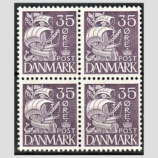 FRIMRKER DANMARK | 1933 - AFA 207 - Karavel - 35 re violet Type I i 4-blok - Postfrisk