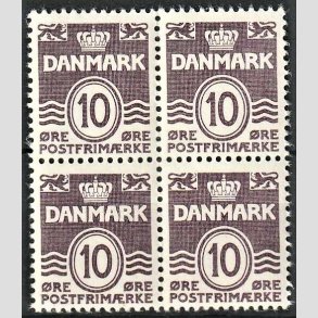 FRIMRKER DANMARK | 1938 - AFA 248b - Blgelinie - 10 re grviolet type II i 4-blok - Postfrisk