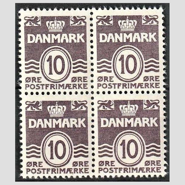 FRIMRKER DANMARK | 1938 - AFA 248b - Blgelinie - 10 re grviolet type II i 4-blok - Postfrisk