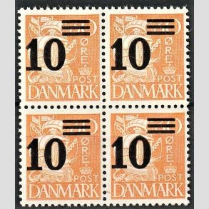 FRIMRKER DANMARK | 1934 - AFA 222 - Provisorier - 10/30 re orangegul i 4-blok - Postfrisk