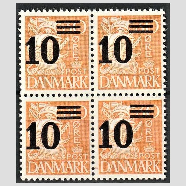 FRIMRKER DANMARK | 1934 - AFA 222 - Provisorier - 10/30 re orangegul i 4-blok - Postfrisk