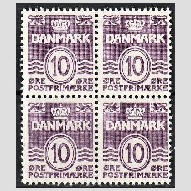 FRIMRKER DANMARK | 1938 - AFA 248 - Blgelinie - 10 re violet type II i 4-blok - Postfrisk