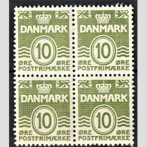 FRIMRKER DANMARK | 1950 - AFA 318 - Blgelinie- 10 re grn i 4-blok - Postfrisk
