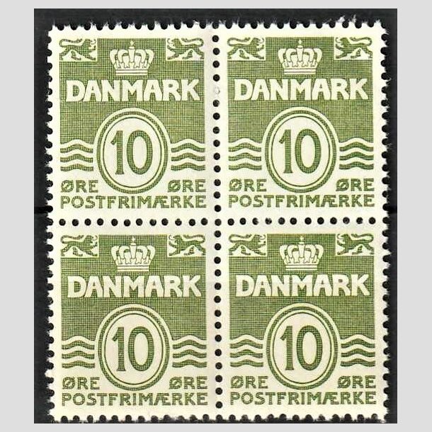 FRIMRKER DANMARK | 1950 - AFA 318 - Blgelinie- 10 re grn i 4-blok - Postfrisk
