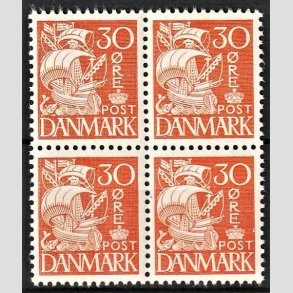 FRIMRKER DANMARK | 1940 - AFA 259 - Karavel - 30 re orange Type II i 4-blok - Postfrisk
