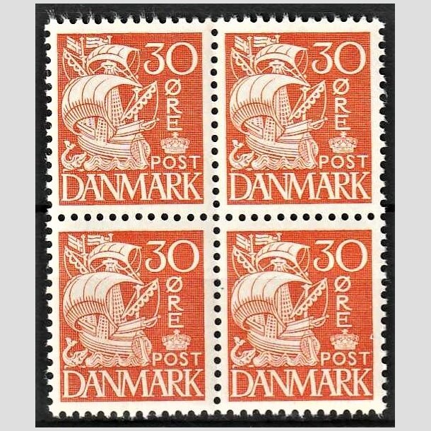 FRIMRKER DANMARK | 1940 - AFA 259 - Karavel - 30 re orange Type II i 4-blok - Postfrisk