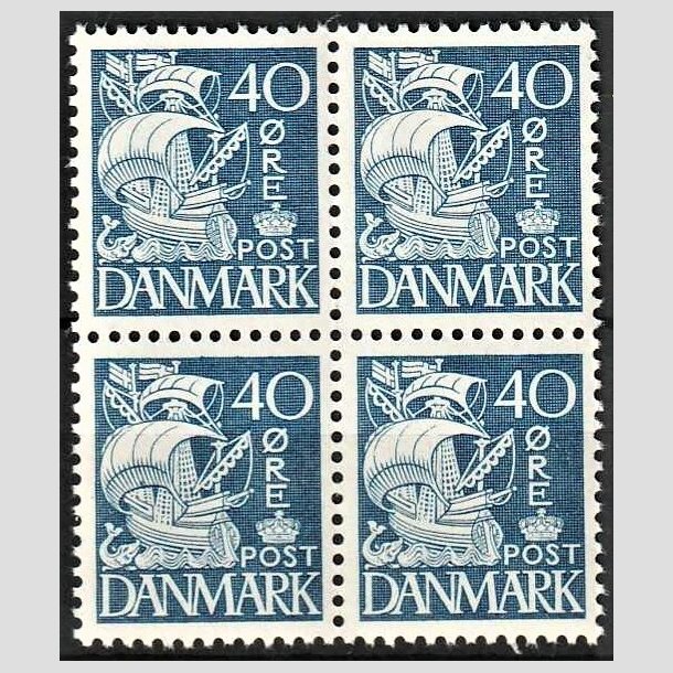 FRIMRKER DANMARK | 1940 - AFA 260 - Karavel - 40 re bl Type II i 4-blok - Postfrisk