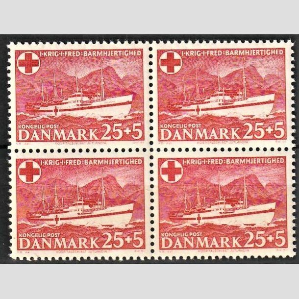 FRIMRKER DANMARK | 1951 - AFA 333 - Jutlandia - 25 + 5 re rd i 4-blok - Postfrisk