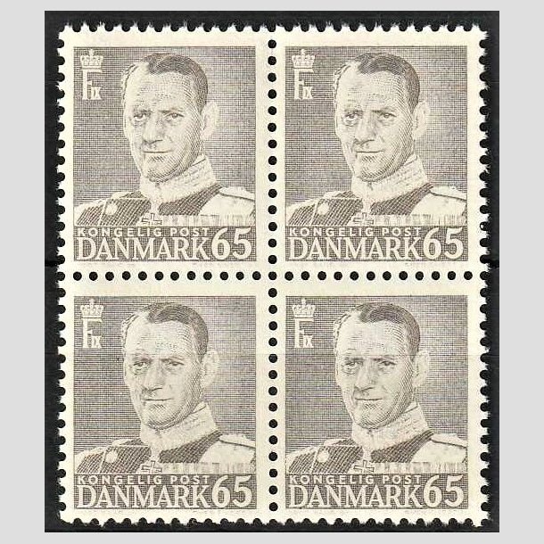 FRIMRKER DANMARK | 1952-53 - AFA 340 - Frederik IX - 65 re gr i 4-blok - Postfrisk