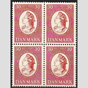 FRIMRKER DANMARK | 1954 - AFA 357 - Kunstakademiet 200 r. - 30 re rd i 4-blok - Postfrisk