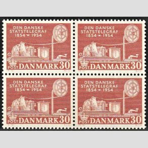 FRIMRKER DANMARK | 1954 - AFA 356 - Statstelegrafen 100 r. - 30 re brunrd i 4-blok - Postfrisk