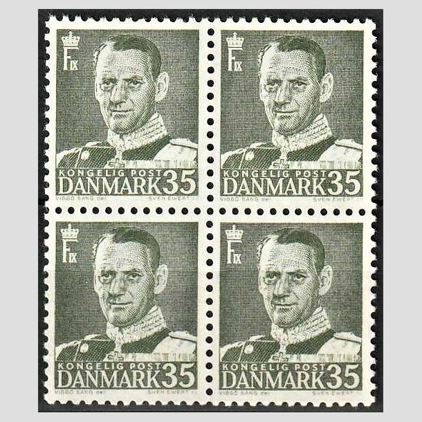 FRIMRKER DANMARK | 1951 - AFA 326 - Frederik IX - 35 re grnsort i 4-blok - Postfrisk