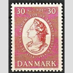 FRIMRKER DANMARK | 1954 - AFA 357 - Kunstakademiet 200 r. - 30 re rd - Postfrisk