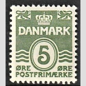 FRIMRKER DANMARK | 1937-38 - AFA 234 - Blgelinie 5 re grgrn - Postfrisk