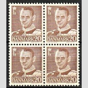 FRIMRKER DANMARK | 1950 - AFA 320 - Frederik IX - 20 re brun i 4-blok - Postfrisk