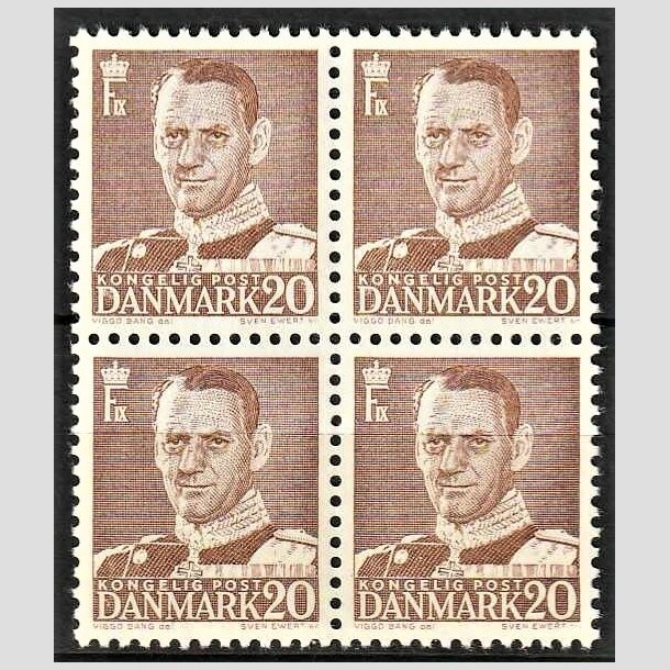 FRIMRKER DANMARK | 1950 - AFA 320 - Frederik IX - 20 re brun i 4-blok - Postfrisk