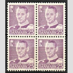 FRIMRKER DANMARK | 1955 - AFA 360 - Frederik IX - 25 re violet i 4-blok - Postfrisk