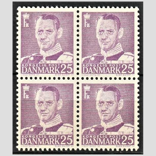 FRIMRKER DANMARK | 1955 - AFA 360 - Frederik IX - 25 re violet i 4-blok - Postfrisk