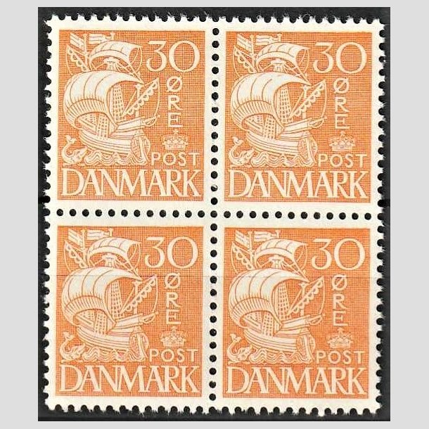 FRIMRKER DANMARK | 1933 - AFA 206 - Karavel - 30 re orangegul type I i 4-blok - Postfrisk