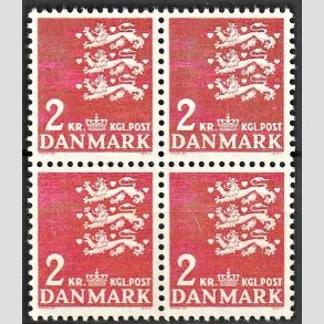 FRIMRKER DANMARK | 1946-47 - AFA 294 - Rigsvben - 2 kr. rd i 4-blok - Postfrisk