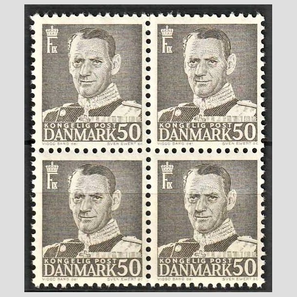 FRIMRKER DANMARK | 1948-50 - AFA 312 - Frederik IX - 50 re gr i 4-blok - Postfrisk