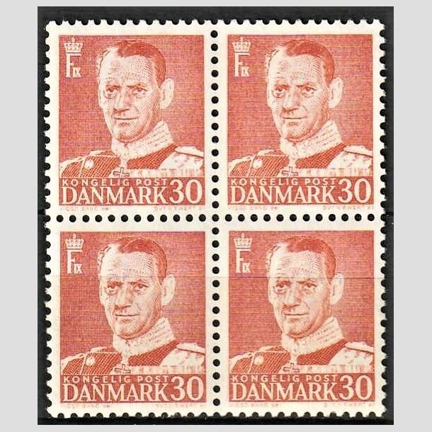 FRIMRKER DANMARK | 1952-53 - AFA 337b - Frederik IX - 30 re rd i 4-blok - Postfrisk
