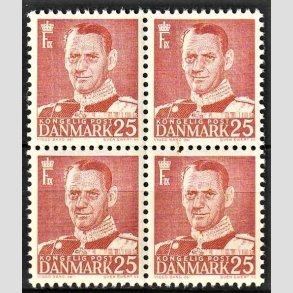 FRIMRKER DANMARK | 1950 - AFA 321 - Frederik IX - 25 re rd i 4-blok - Postfrisk