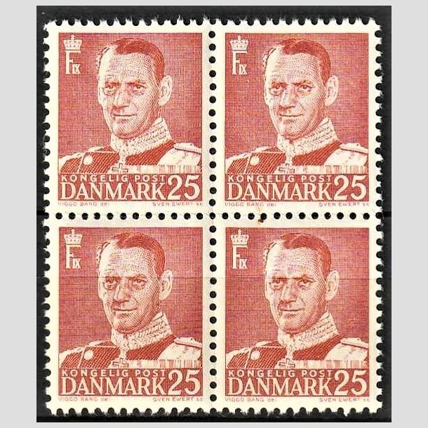 FRIMRKER DANMARK | 1950 - AFA 321 - Frederik IX - 25 re rd i 4-blok - Postfrisk