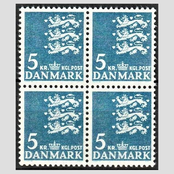 FRIMRKER DANMARK | 1946-47 - AFA 295 - Rigsvben - 5 kr. bl i 4-blok - Postfrisk