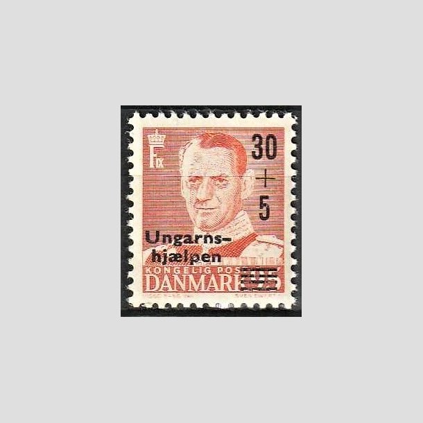 FRIMRKER DANMARK | 1957 - AFA 369 - Ungarnshjlpen - 30 + 5 re orangerd - Postfrisk