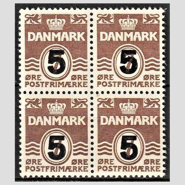 FRIMRKER DANMARK | 1955-56 - AFA 362 - Provisorier - 5/7 re brun i 4-blok - Postfrisk