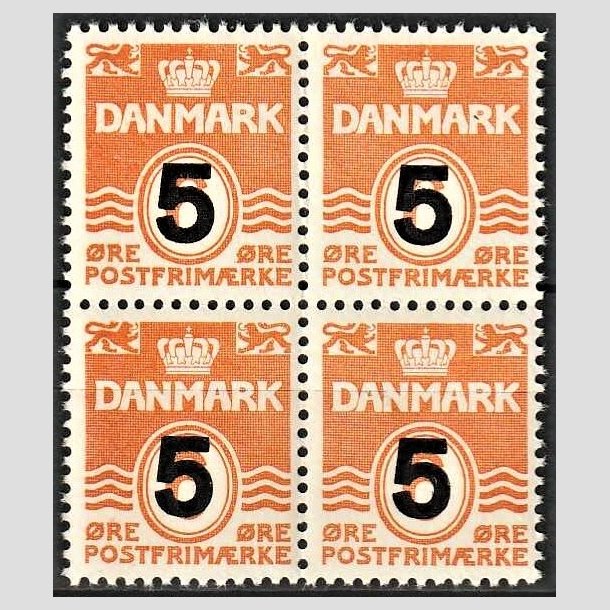 FRIMRKER DANMARK | 1955-56 - AFA 361 - Provisorier - 5/ 6 re orangegul i 4-blok - Postfrisk