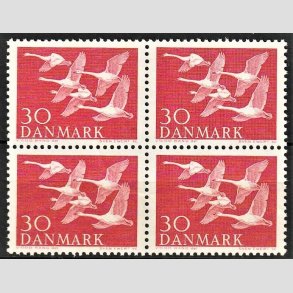 FRIMRKER DANMARK | 1956 - AFA 367 - Nordens svaner - 30 re rd i 4-blok - Postfrisk