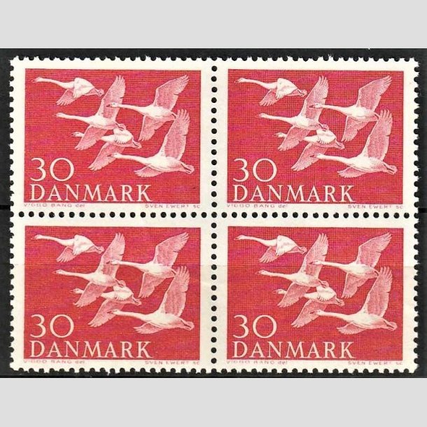 FRIMRKER DANMARK | 1956 - AFA 367 - Nordens svaner - 30 re rd i 4-blok - Postfrisk