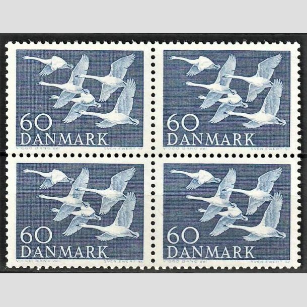 FRIMRKER DANMARK | 1956 - AFA 368 - Nordens svaner - 60 re bl i 4-blok - Postfrisk