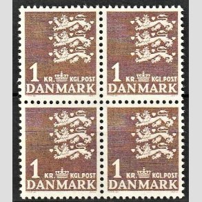FRIMRKER DANMARK | 1946-47 - AFA 293 - Rigsvben - 1 kr. brun i 4-blok - Postfrisk