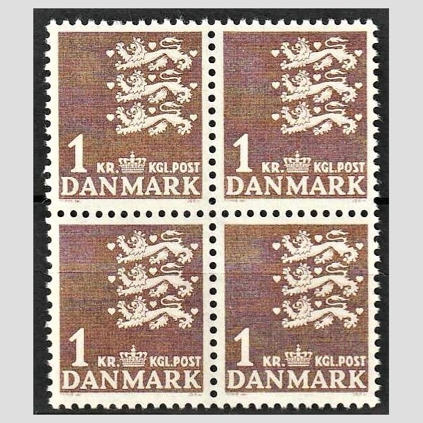 FRIMRKER DANMARK | 1946-47 - AFA 293 - Rigsvben - 1 kr. brun i 4-blok - Postfrisk