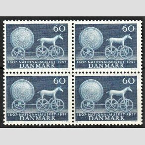 FRIMRKER DANMARK | 1957 - AFA 371 - Nationalmuseet 150 r - 60 re bl i 4-blok - Postfrisk