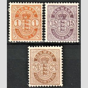 FRIM�RKER DANMARK | 1901-02 -  AFA 37,38,39 - V�bentype - 1, 15 og 24 �re i s�t - Ubrugt