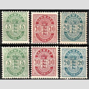 FRIM�RKER DANMARK | 1895 -  AFA 34B-36C - V�bentype - 5, 10 og 20 �re i B og C s�t - Ubrugt