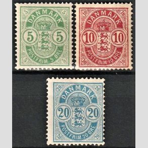 FRIM�RKER DANMARK | 1884-85 -  AFA 34,35,36 - V�bentype - 5, 10 og 20 �re i s�t - Ubrugt
