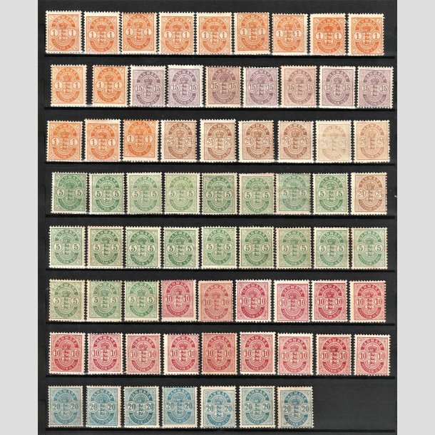 FRIMRKER DANMARK | BOGTRYK VBENTYPE | 1884-1902 - Lot p planche med en del materiale - Ubrugt