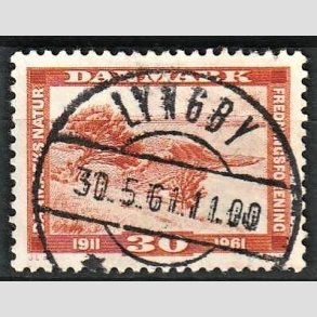 FRIM�RKER DANMARK | 1961 - AFA 392 - Naturfredningsforening 50 �r. - 30 �re brunr�d - Pragt Stemplet Lyngby